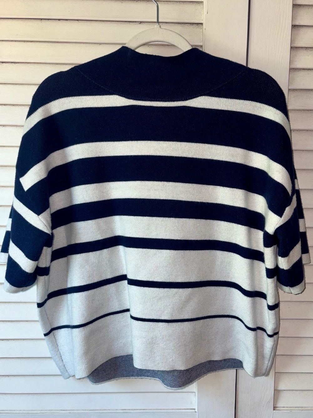 Maeve Carys Mock Neck Striped Sweater Top Navy Ivory Oversized Small - Picture 2 of 5